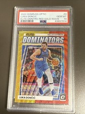 Luka Doncic 22 Optic #4 Elite Dominators Red Gold Wave Prizm /99 PSA 10