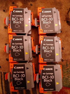 lot of 6 Canon BCI-10 black ink tanks for Canon BJC-85 & compatible printers