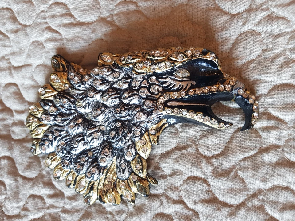 TOTALER HINGUCKER Gold/Silberner Adlerkopf mit Kristallsteinen Schnalle 16x11cm - Bild 3 von 4