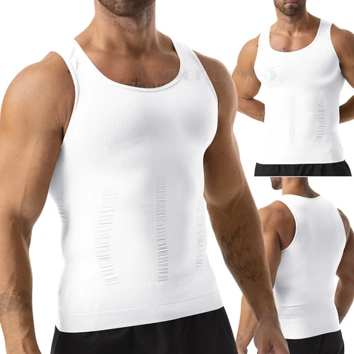 Mens T-shirt Shaper Male Tummy Compression Shapewear Fitness Waist Girdle Vest - Picture 36 of 47