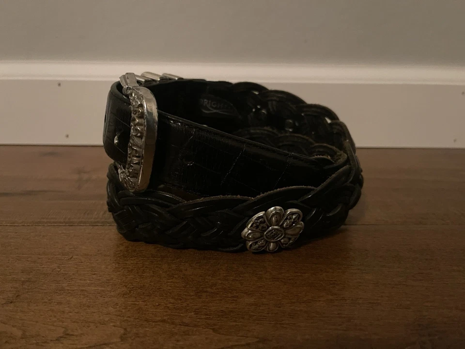 Cinturón Brighton Q2403 Negro Western Tono Plata Floral Hardware - Para Mujer Grande 34 Foto 3 de 4