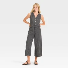 Women's Cropped Sleeveless Denim Jumpsuit - Universal Thread Black Wash 2