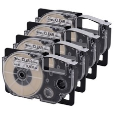 For Casio EZ Label Printer 9mm Black on Clear Tape 4-Pack New Sealed