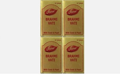 Dabur Brahmi Vati mit Gold und Perle, 10 Tabletten, 4er-Pack, kostenloser...