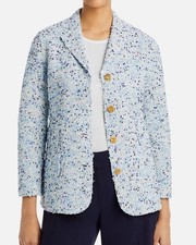 St. John Women's Blue Bracelet-Sleeve Tweed Blazer Jacket Size 4