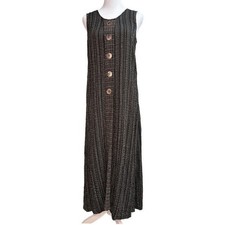 90s Striped Button Front Maxi Dress Womens Large Black Vintage Made USA