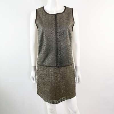 Marna Ro Brown Leather Laser Cut Mini Dress Size S Sleeveless Shift NEW