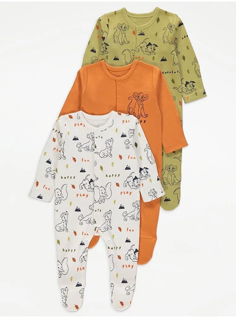 Disney Characters 3-pack Sleepsuits for Baby.  Dumbo, Simba. 0-3 months. NEW