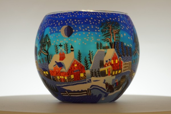Windlicht Winterzeit Teelicht Leuchtglas Teelichthalter Schnee Landschaft Dorf-image