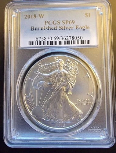 2018-W American Eagle SP-69 PCGS Burnished Art Bullion -0.999 Silver 1 Oz Coin b