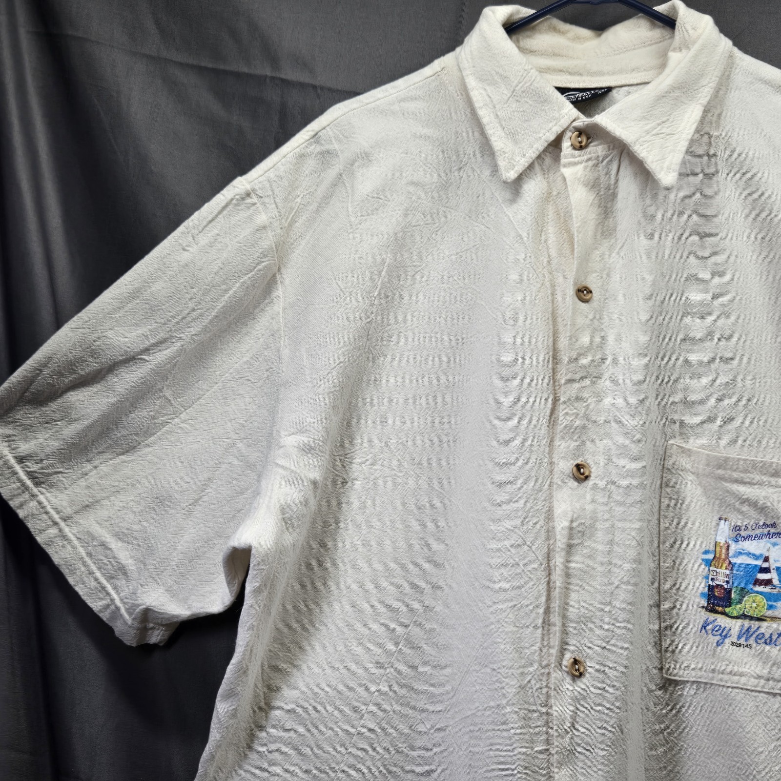 Cool Key West Made USA "It's 5 O'clock Somewhere" Off-White Button Down Shirt XL image 2