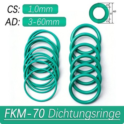 FKM 70 Dichtring O-Ring Schnurdicke 1,0 mm Grün O Ring Rundring Außen Ø 3 - 60mm