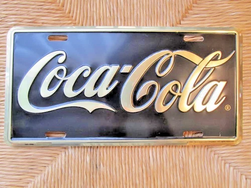 Vintage 1996 ~ Coca Cola / COKE Metal Car Tag / Plate ~ Rare Black and Gold