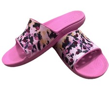 Crocs Classic Tie Dye Slides Youth 5 Pink Multicolor Slip On Sandals Comfort