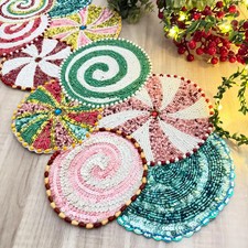 Handmade Christmas peppermint swirl table runner, 13x36inch
