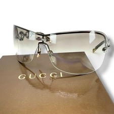 VINTAGE GUCCI GG 2772/S Rimless Shield Sunglasses Chain Detail Y2K Brown
