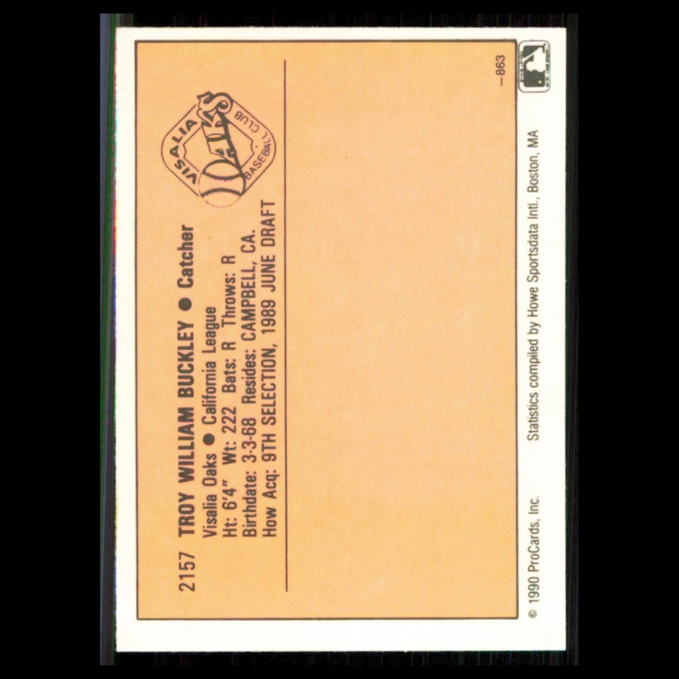 Troy Buckley #2157 1990 ProCards Visalia Oaks Baseball Card MLB NM - Image 2 of 3