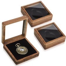 2 Pcs Wooden Pocket Watch Display Case Walnut Wood Single Gift Box for 1.89
