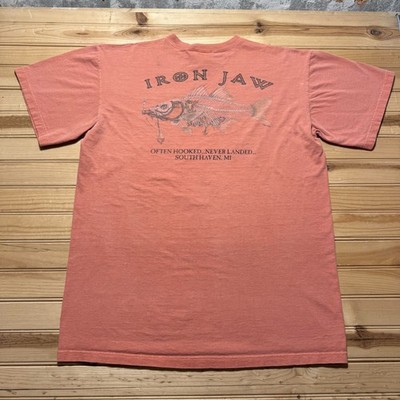 Vintage 90s Sea Dog Iron Jaw Fish Skeleton South Haven MI Pocket T