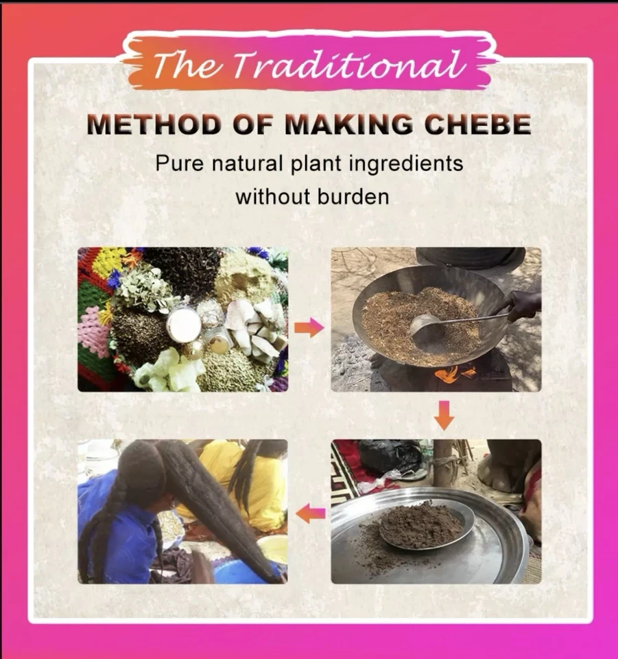 Polvo Chebe africano 100 g 100 % ingredientes naturales promueven el crecimiento del cabello stock en EE. UU. Foto 3 de 4