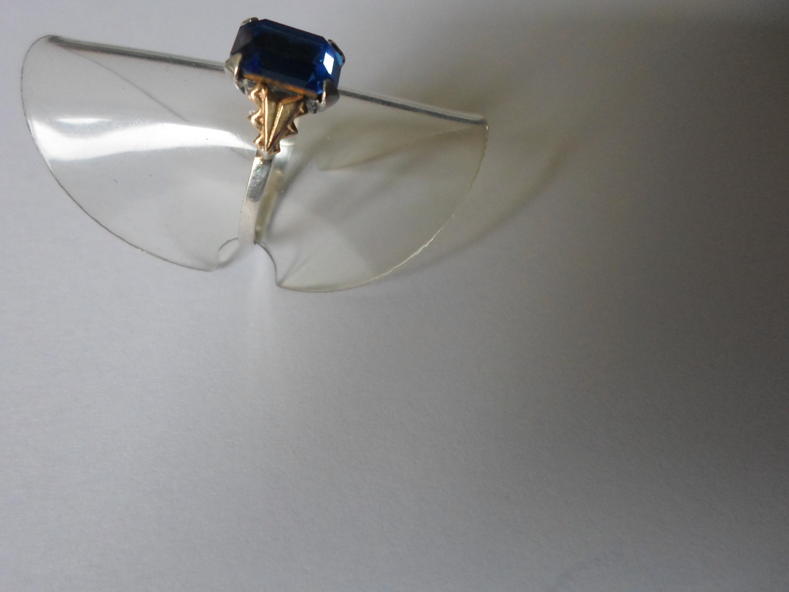 solid silver ring, dark blue rectangle rhinestone… - image 8