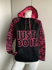 Nike Womens Therma-Fit Hoodie Size S Small Black Pink Just Do It Sweatshirt