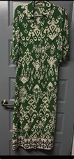 ZARA Alison Maxi Dress Shirtdress Bohemian Tribal IKAT Print Green Size Sm EUC
