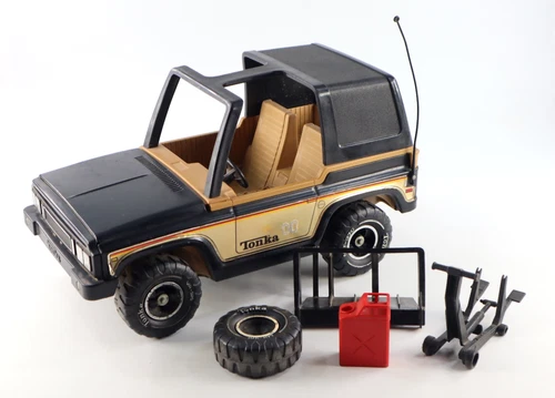 Vtg Tonka Bronco Truck MR-970 Black and Gold 4x4 Spare Tire Gas Can Jack Rack
