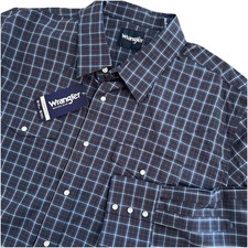 Wrangler Mens Wrinkle Resist LS Western Pearl Snap Shirt Blue Cowboy Size XXL 2X