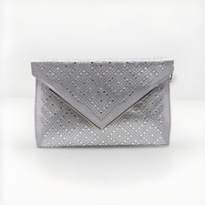 LA REGALE Alina diamond crystal embellished envelope clutch shoulder bag -SILVER