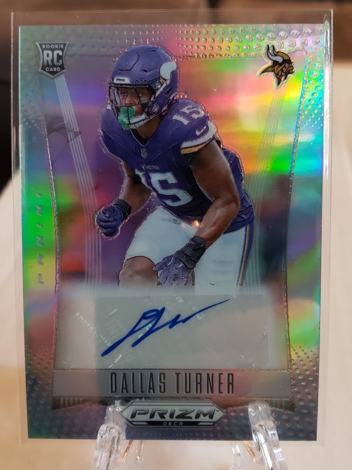 2024 Panini Prizm Deca Dallas Turner Silver Prizm Auto RC #S-DTU Vikings Rookie