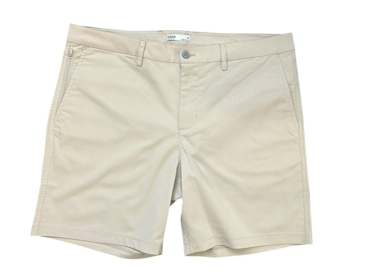 tasc Performance Motion Tailored Fit 7 In Short Light Stone Beige Khaki size 36