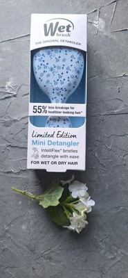 Wet Brush Limited Edition Mini Detangler Haarbürste - Hellblau Blumen - NEU -