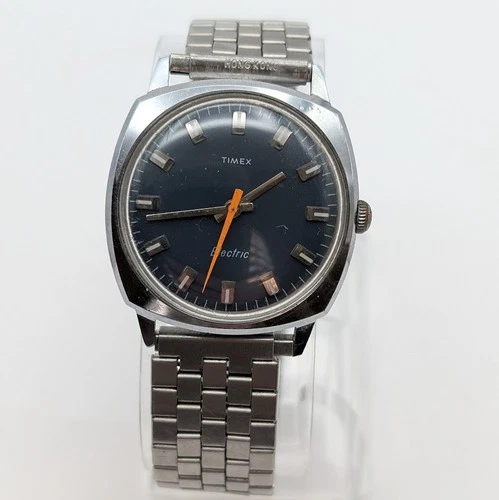 Vintage Working 1970s Timex Electric Men's Watch Blue Dial Orange Second Hand