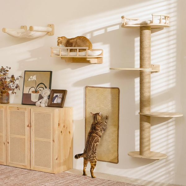 Fukumaru Kletterwand Katzen-Set, 4 In 1 Stabiles WandmöBel Aus Mehrschichtigem H-image