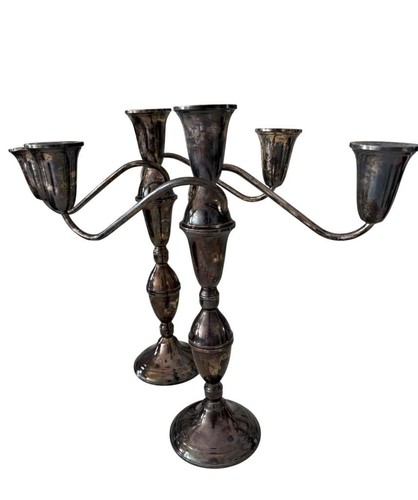 PAIR RAIMOND 925 STERLING SILVER 11 3/4" 3 ARM WEIGHTED CANDELABRA CANDLESTICKS - Picture 2 of 14