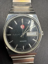Vintage RADO VOYAGER Watch  Automatic Day/Date Swiss 636.3583.4 Silver Tone
