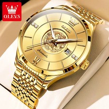 Herren Automatikuhr Mechanisch Edelstahl Waserdicht Dragon Design Goldene Zeiger
