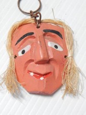 MINIATURE NW COAST HAND CARVED WOODEN MASK W/ FIBER