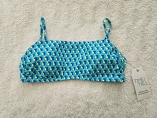 Time and Tru Women's Geometric Print Bikini Swim Top Blue Green Size M 8-10 NWT