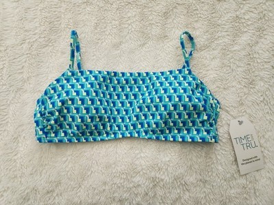 Time and Tru Women's Geometric Print Bikini Swim Top Blue Green Size M 8-10 NWT