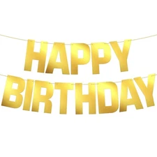 KatchOn, Large Happy Birthday Banner Gold - 10 Feet | Yellow Happy Birthday S...