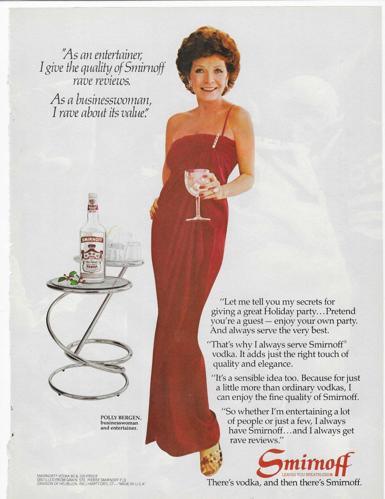 Polly Bergen  Smirnoff Vodka  Original Print Ad