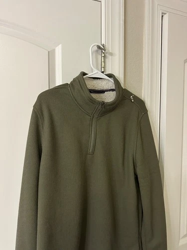 BC Clothing Heritage Quarter Zip Pullover Olive Green Waffle Knit Sherpa Medium - product listing photo