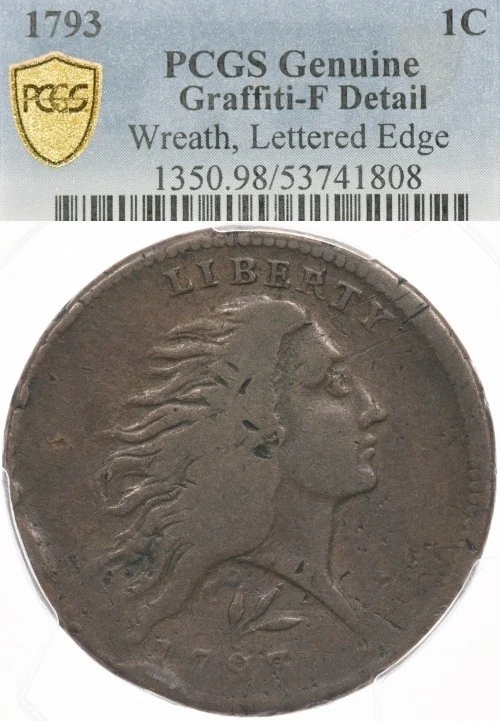 1793 1C PCGS Fine Wreath Lettered Edge Large Cent - Great Planchet Color