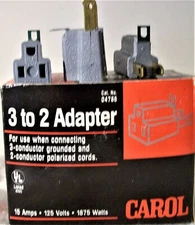 CAROL # 04786 3-Prong to 2-Prong Electrical Adapters GRAY, 6 PIECES NEW