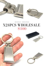 keychain blank engravable long square shape charm polished steel x24 pcs
