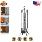 5-Piece Modern Fireplace Accessories Set with Easy-Grip Handles - Pewter Finish