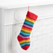 World Market Colorful Rainbow Knit Christmas Holiday Stocking NEW