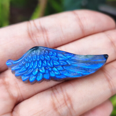 1pc Natural Labradorite Wings Hand Carved Quartz Crystal Reiki Healing US